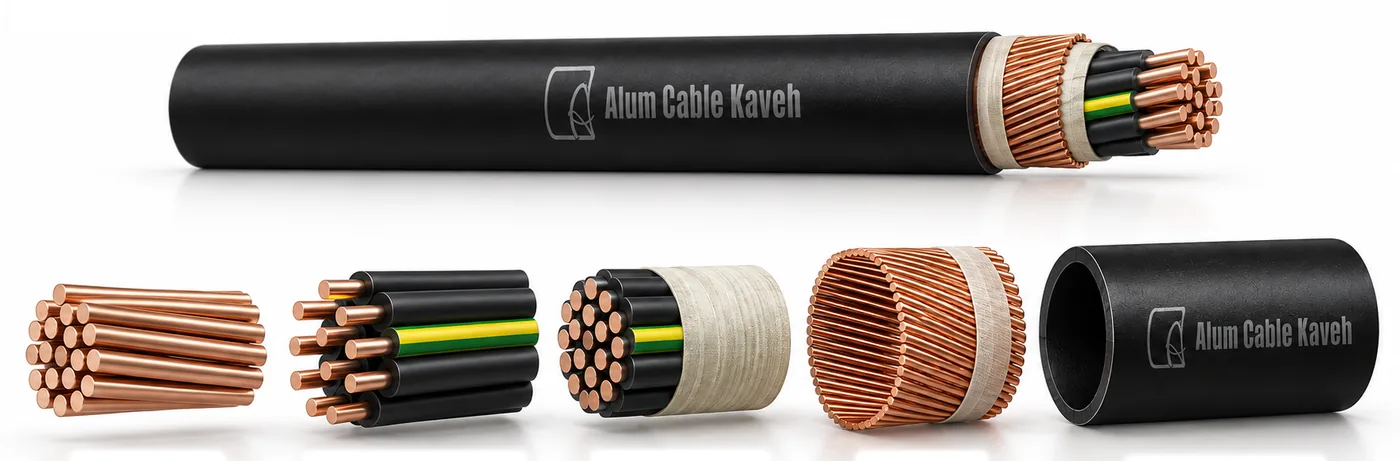 Kablo katmanlarının üç boyutlu modeli: NYCY 5 × 1.5 + 1.5